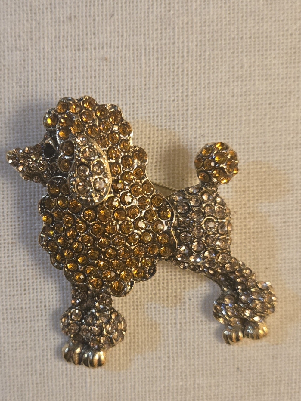Gold Rhinestone Poodle Dog Brooch